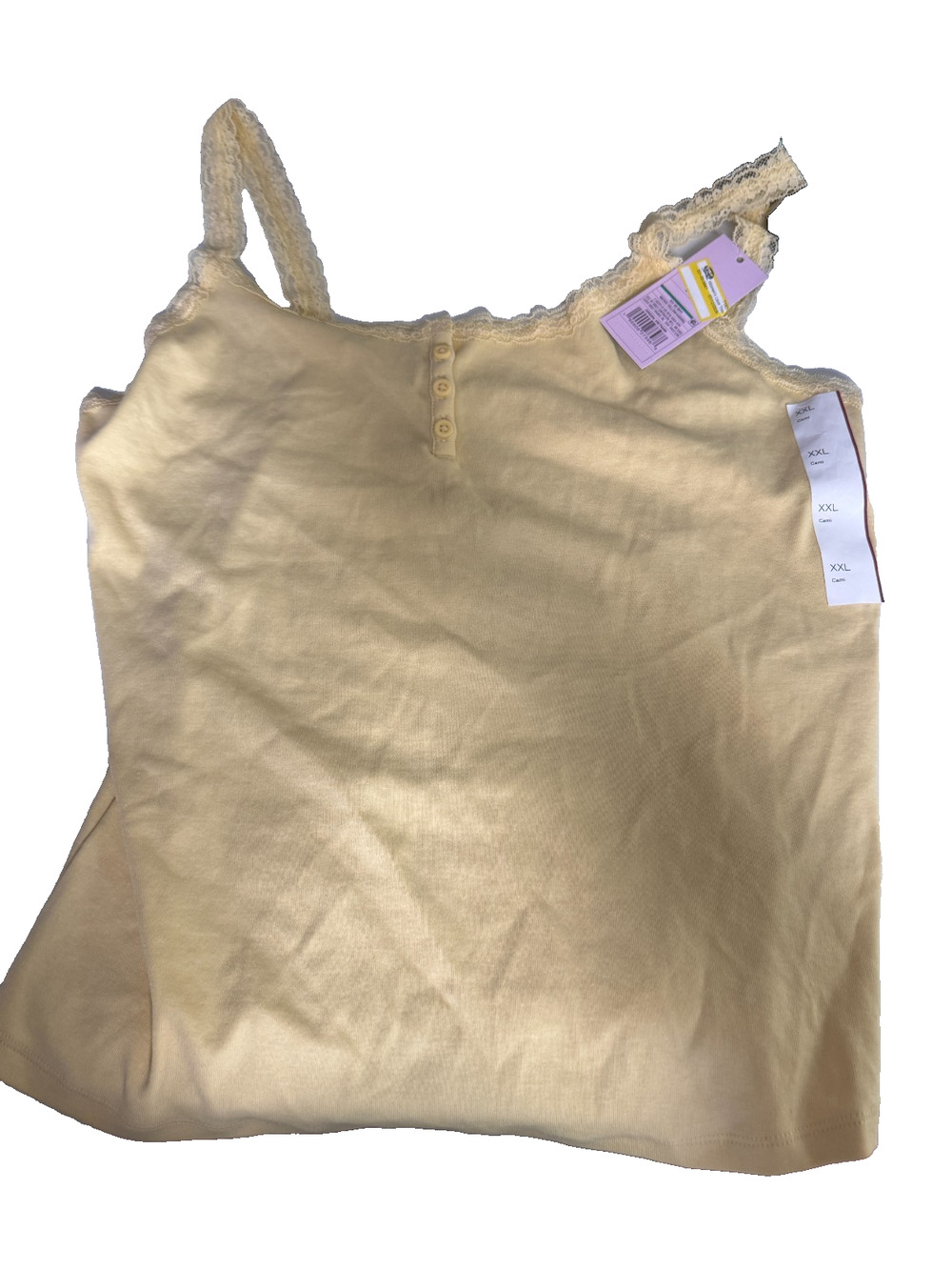Wild Fable Women’s Lace Trim Henley Cami Tank Top Button Front Ribbed 2XL Yellow